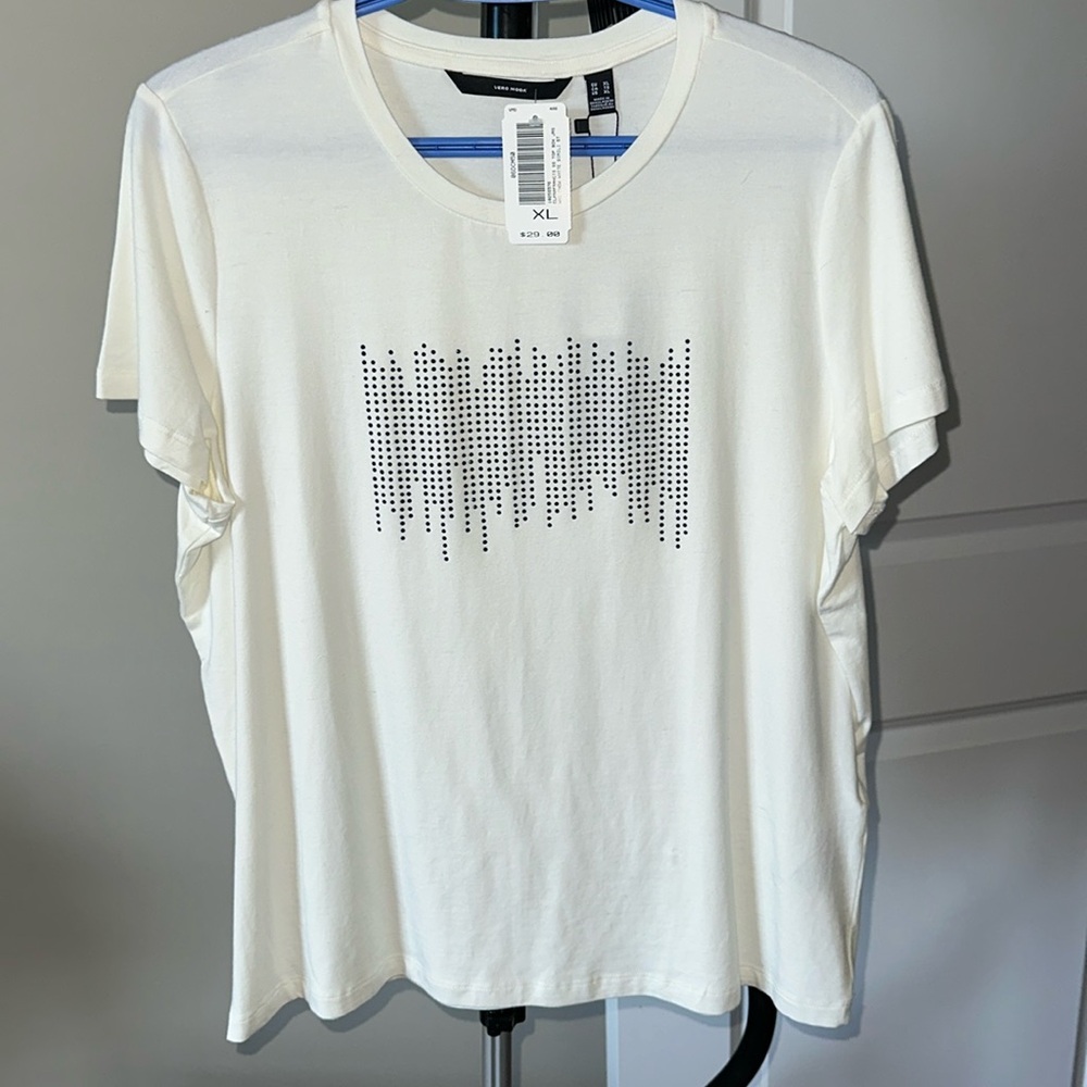 Sz XL ⭐️NWT Vero Moda Off White Embellished Sparkling T- Shirt